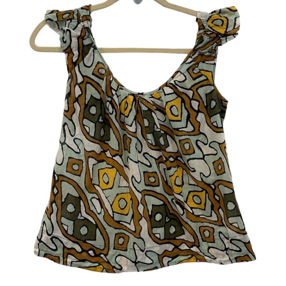 Diane von Furstenberg mint green yellow brown sleeveless blouse size 2
